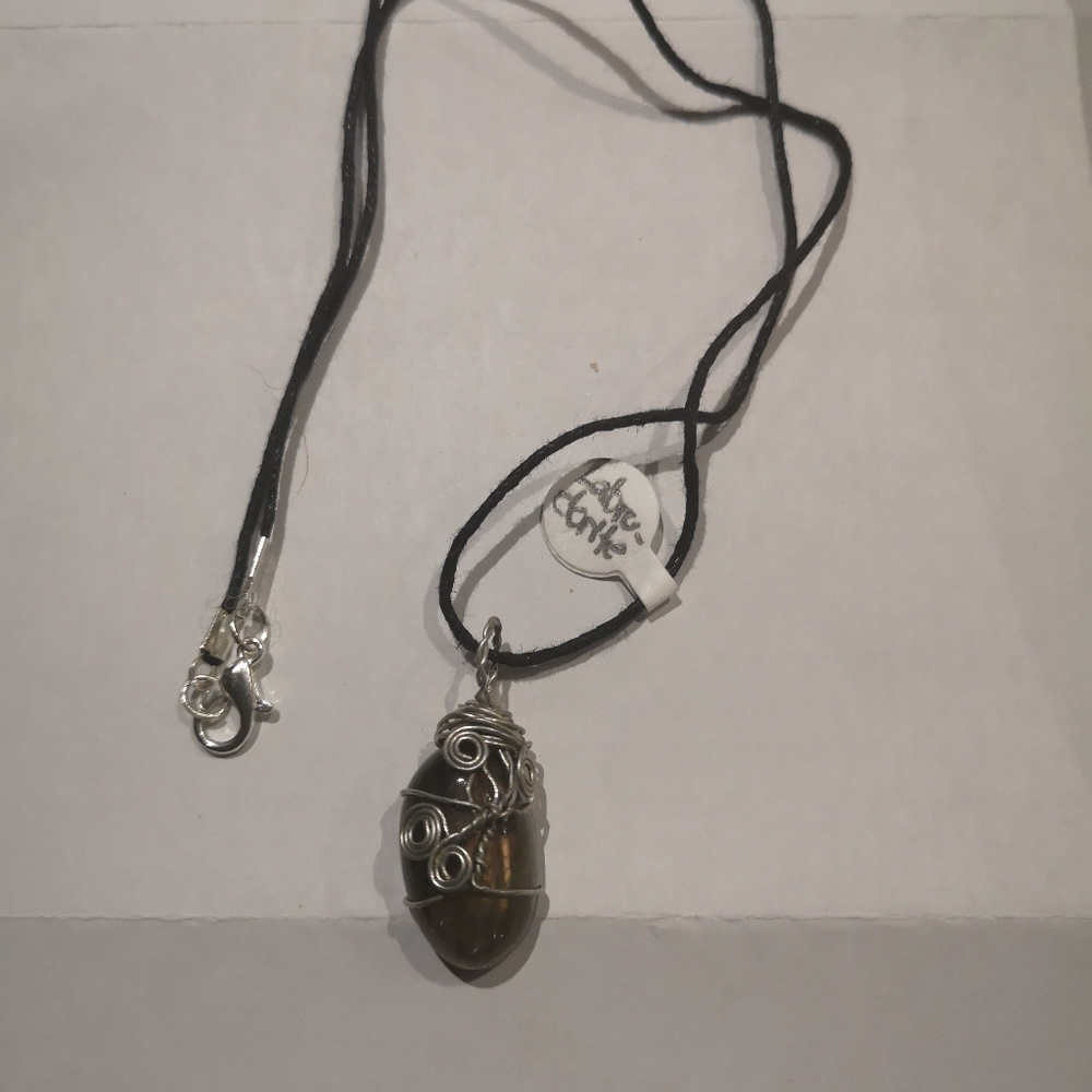 Labradorite pendant on vinyl necklace